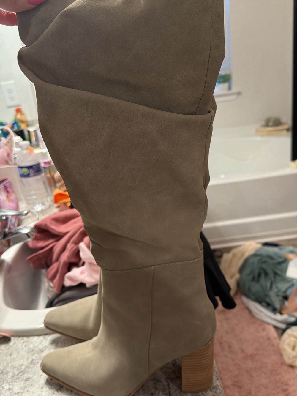 Women's Knee-High Block Heel Boot in Taupe